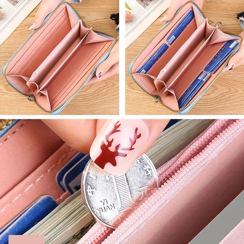 Floral Embossed Hand-Painted PU Leather Women’s Wallet & Clutch