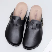 Unisex PU Leather Clogs Adjustable Buckle Slip On Cork Footbed Home Clog Slippers Mules Shoes 1