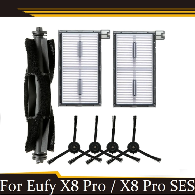 7PCS Replacement Kit For Eufy X8 Pro / X8 Pro SES Robot Vacuum Cleaner Main Brush Side Brushes Filters Cleaning Parts