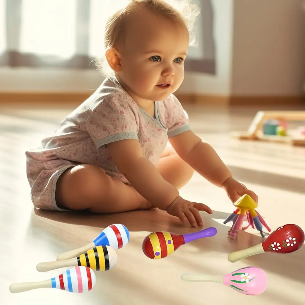 Baby Wooden Sand Hammer Children Orff Instruments Montessori Educational Toys Baby Rattles Children Musical Funny Toys Gift