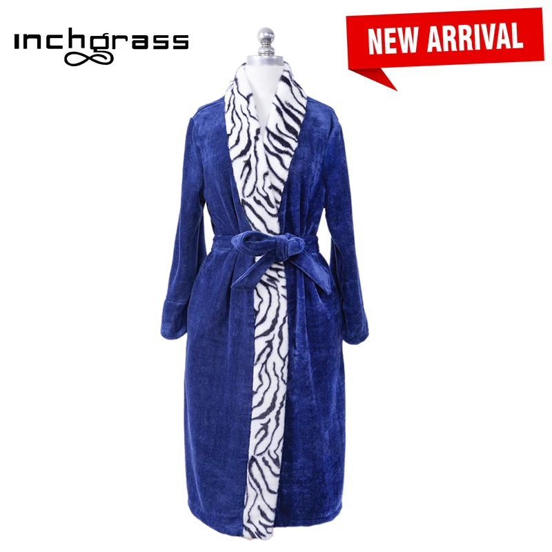 Women Winter Plush Long Bath Robe Lengthened Shawl  Bathrobe Warm Gown Flannel Bath Soft Fluffy Robe Sleepwear House Coat