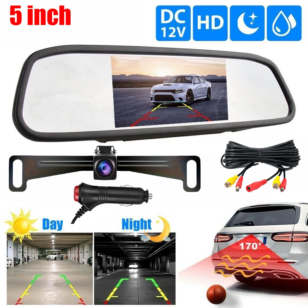 

5 inch LCD Rear View Mirror Monitor Reversing Backup Camera Kit for Car MPV RV SUV Parking Easy Installation