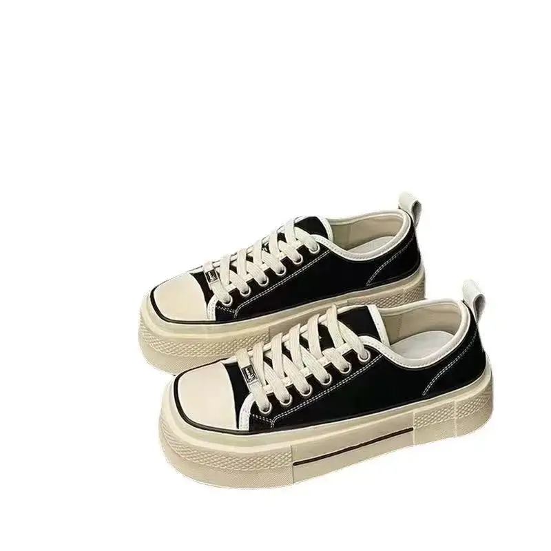

Canvas casual flat shoes2024 high quality women's shoes spring and autumn round head retro square head casual sports shoes trend