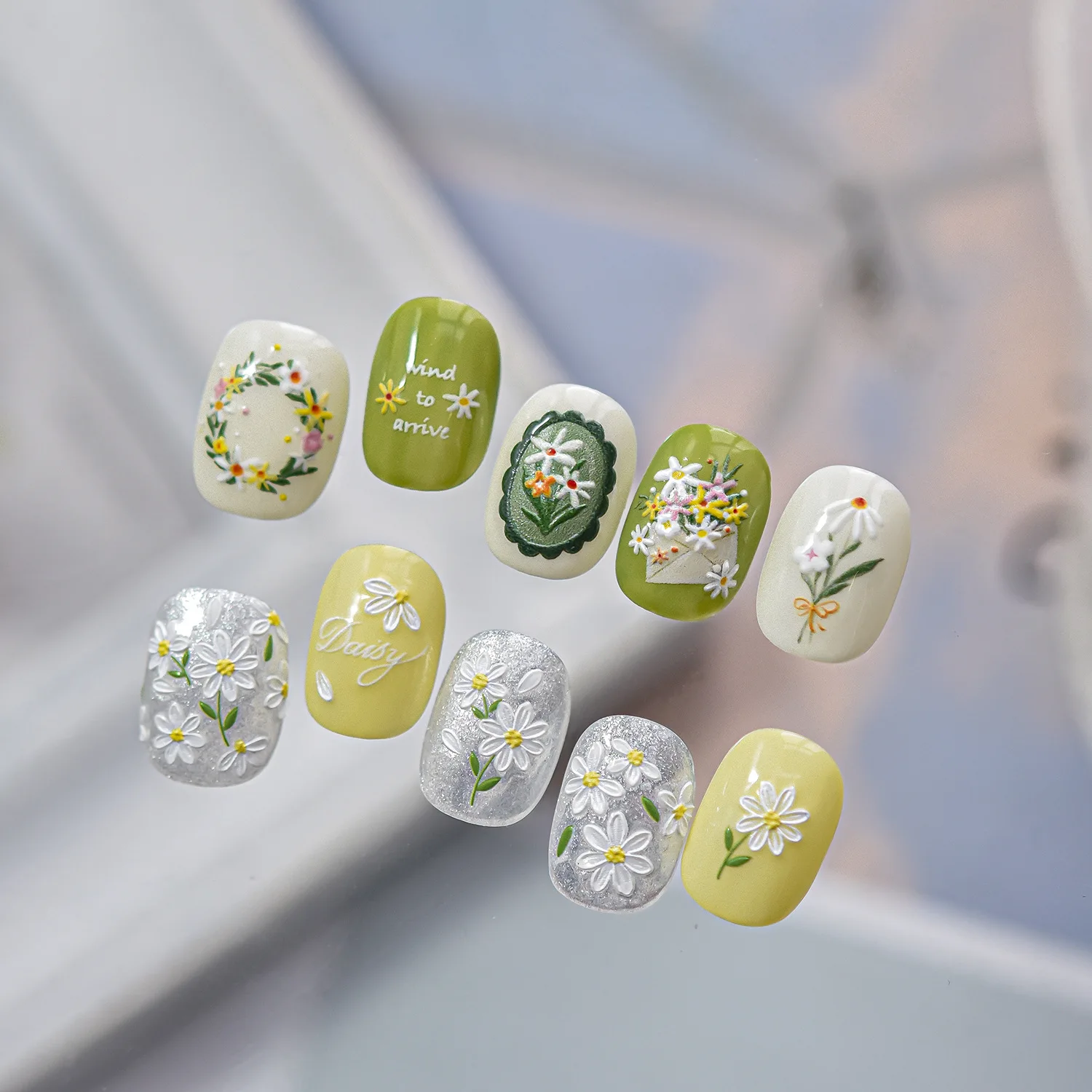 1pcs 5D 릴리프 네일 스티커 귀여운 네일 스티커 작은 데이지 봄 네일 장식 스티커 자체 접착 네일 아트 스티커 데칼