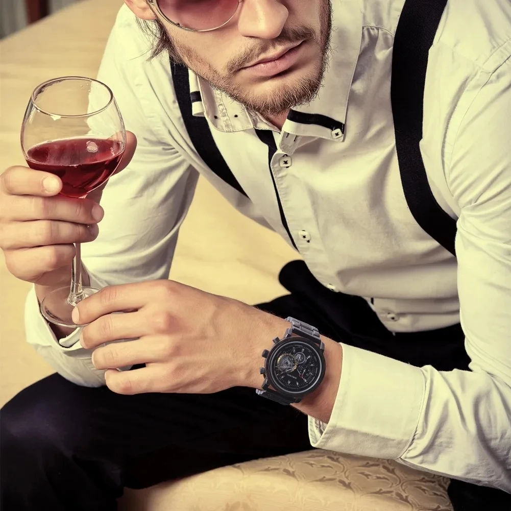 BOBO BIRD Wooden Watch Men Military Quartz Watches Luxury Stylish Wood Timepieces Chronograph Personalized Engraved Gift Box 5