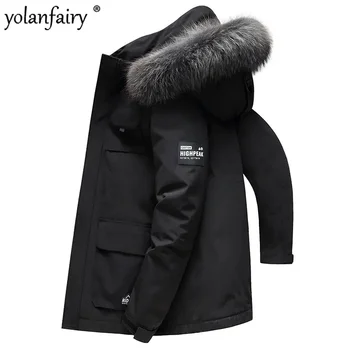Men’s Winter Down Jacket Men 90 White Duck Padded Jackets Male Medium Thick Hooded Big Fur Collar Men's Coat куртка мужская