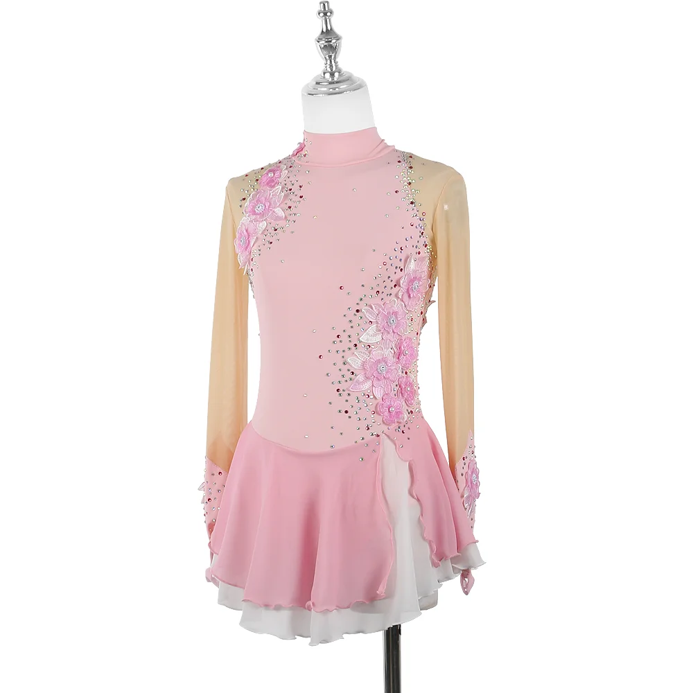Ice skating costume Zagitova Figure Skating Dress For Women Girls Ice Skating Skirt Performance Competition Pink Gradient Colored Flowers