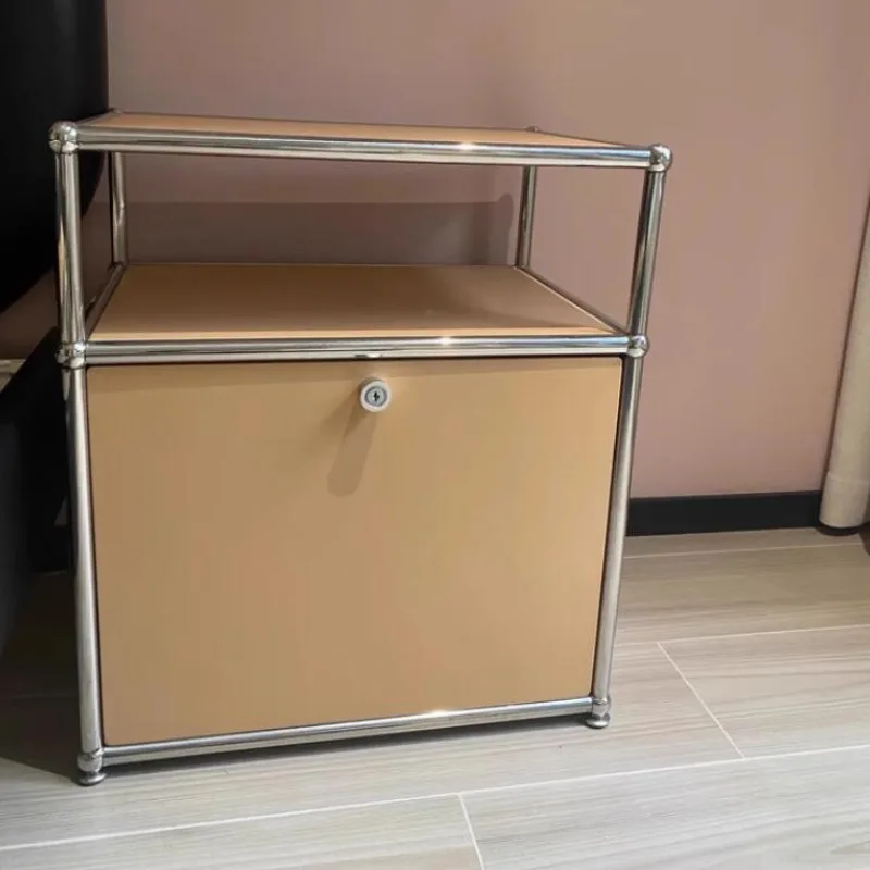 Modern Minimalist Nightstand Medieval Bedroom Furniture Module Storage TV Side Cabinet Stainless Steel Frame Bedside Table g