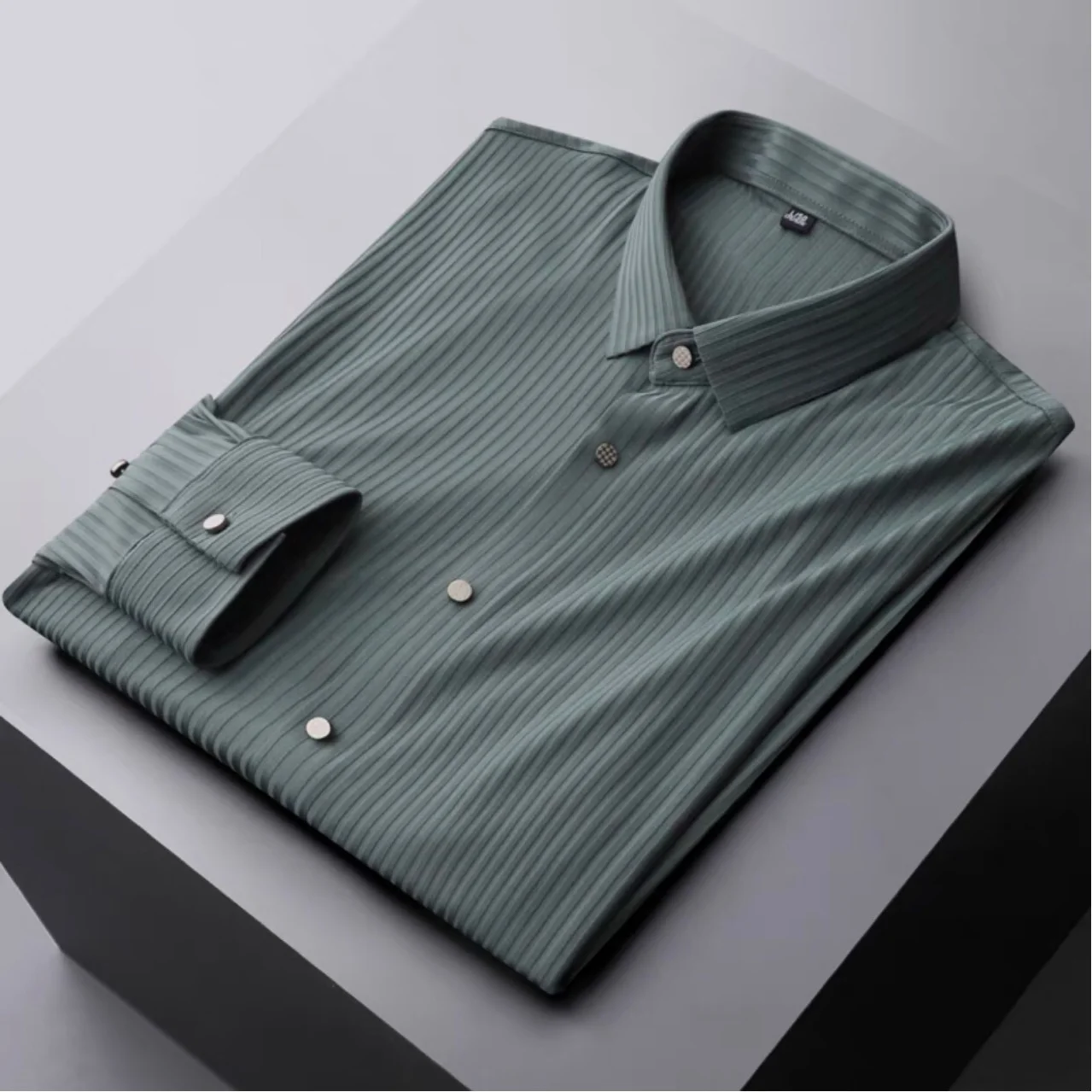 

Shirt high-end traceless Stripe Light luxury Men's long sleeve 2023 spring and autumn new fashion slim collar elastic shirt men