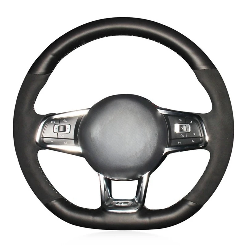 

Car Steering Wheel Cover Soft Black Genuine Leather Suede For Volkswagen Golf 7 GTI Golf R MK7 Polo Scirocco 2015 2016