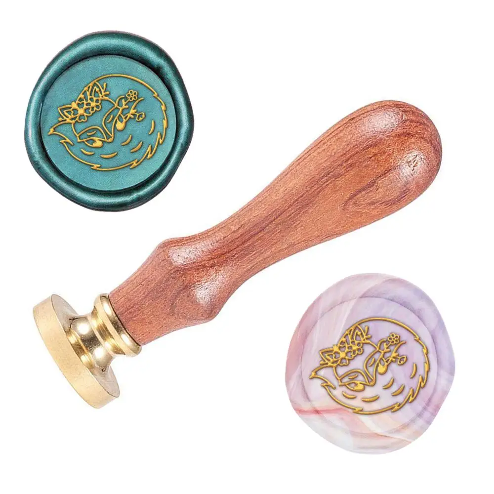 

1PC 25mm Wax Seal Stamp Set Sealing Wax Stamp Solid Brass Head Wood Handle Retro Brass Stamp Kit Removable for Envelopes