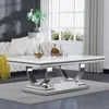 Modern Marble Coffee Table, Rectangular White and Silver, with U-shaped Stainless Steel Base and Silver Mirror Finish 1