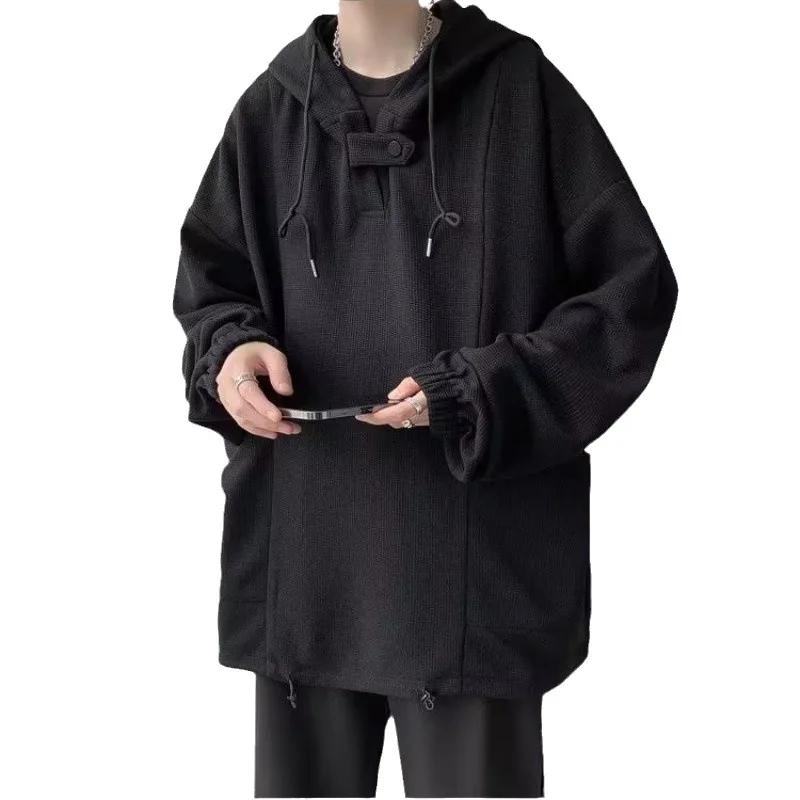 Waffle Hoodie Men's Pullover Casual Loose Lazy Hooded Youth Spring Autumn Sweatshirt Handsome Man Outerwear Pullovers Size M-5XL