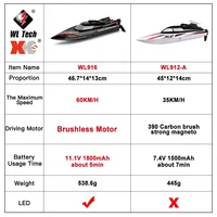 WLtoys WL916 RC Boat 55KM/H Brushless 2.4G Radio Electric High Speed Super Racing Boat Model Water Speedboat Kids Gifts RC Toys 2