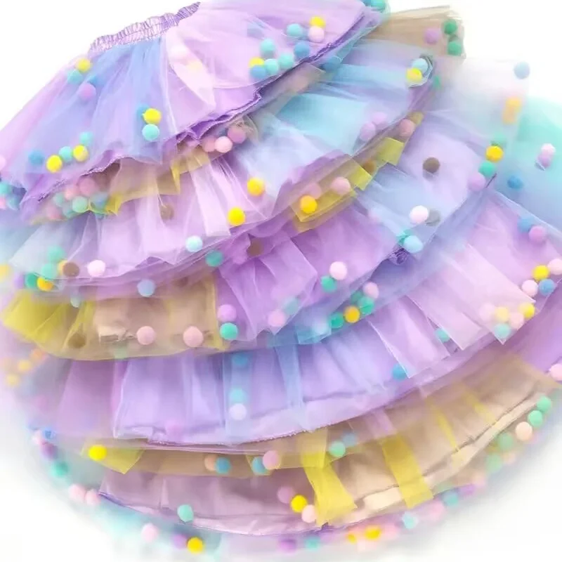 Infant Mulity Colorful Tulle Tutu Skirt Pom Pom Princess Mini Dress Children Clothing Pettiskirt Girl Clothes ballet tutu skirt children skirts