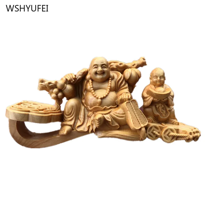 

Solid wood carving Decoration of Maitreya Buddha statue Buddhist temple supplies make offerings to Buddha Feng Shui Accessories