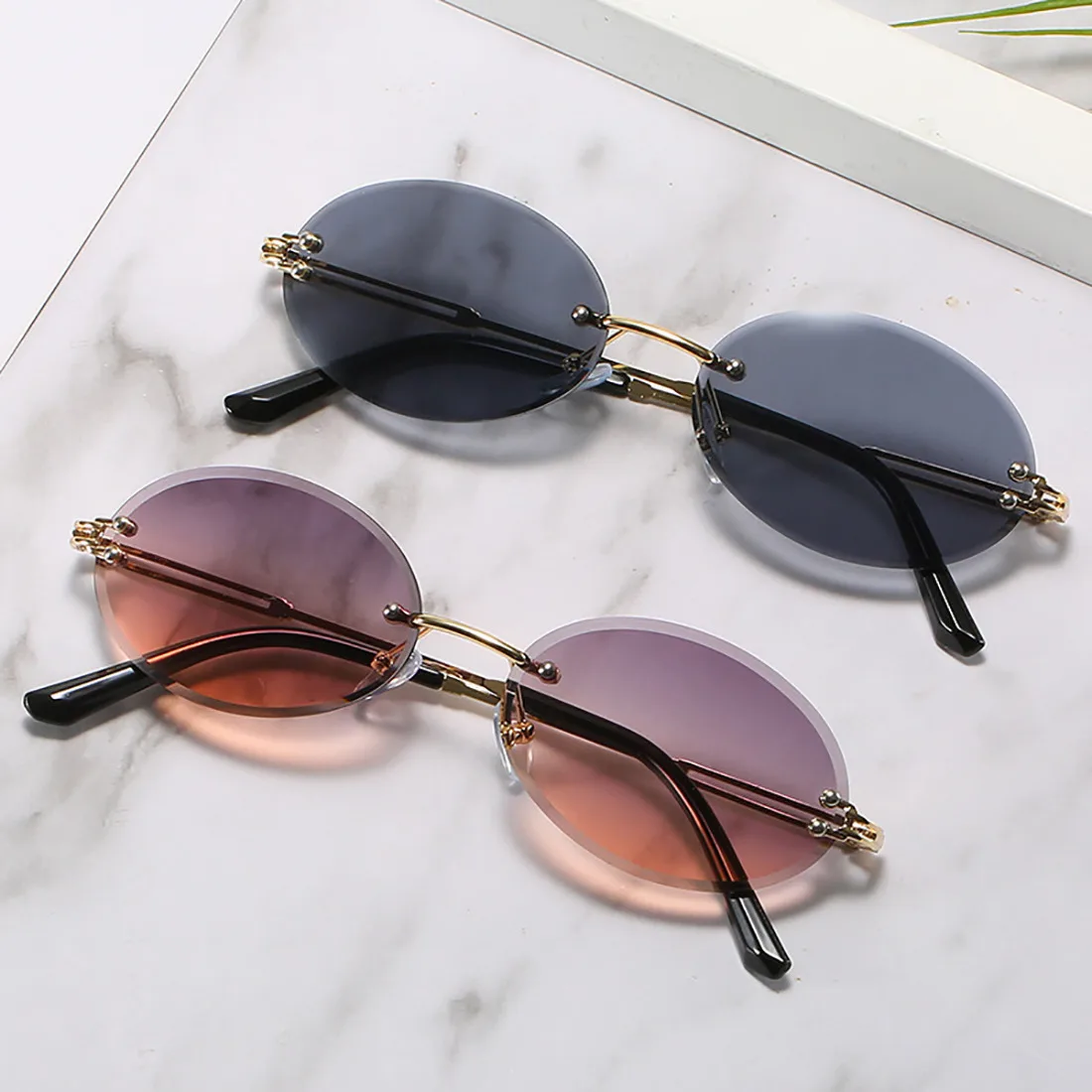 Vintage cat eye zonnebril dames retro gradient metalen frame_voghion.com