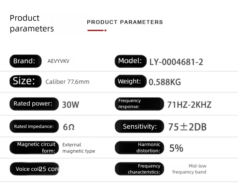 Bluetooth-Lautsprecher 3 Zoll Gebogene Gerade Kanten-Gummiumhüllung 25-Kern 6 Ω 30 W Externer Magnet Starker Bass 70 – Detail 3