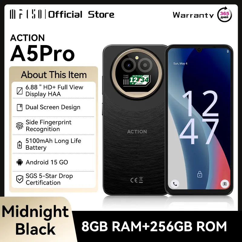 IIIF150 Action A5Pro Phone Android 15 Go Smartphone 12GB RAM 256GB ROM 6.8inch HD+ HAA Display Dual Screen Design 5100mAh Batter - Image 8