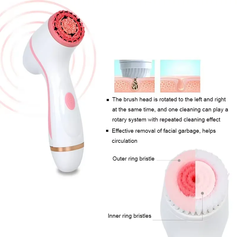 Facial cleansing brush facial cleanser massager 3 In 1 Electric Cleansing Brush Vibrations Facial Cleaner Face Massager Sonic Rotating Cleansing Brush Face Deep Tool