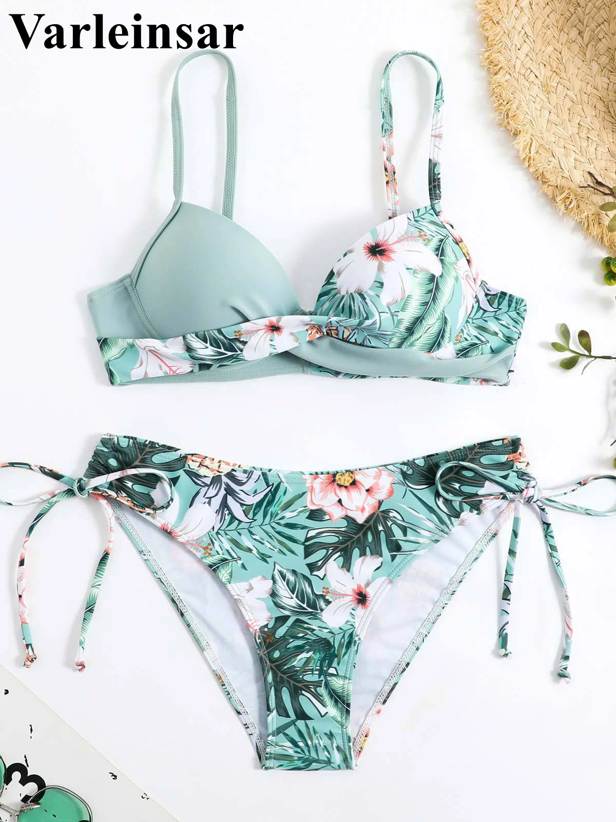 S- Xl Sexy Flower Floral Bra Bikini Female Swimsuit Women Swimwear  Two-piece Bikini Set With Cup Bather Bathing Suit Swim V4313 - Bikinis Set  - AliExpress