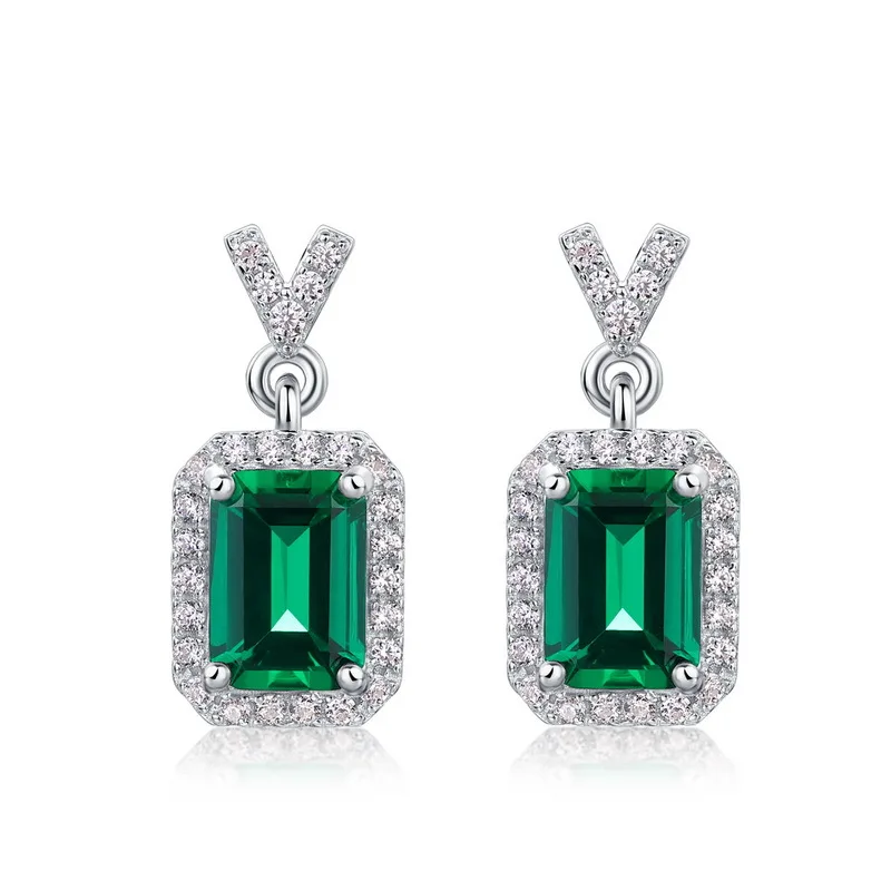 

New Geometry Cultivated Emerald Earrings S925 Silver Full Set Colorful Treasure Retro Earrings Light Luxury