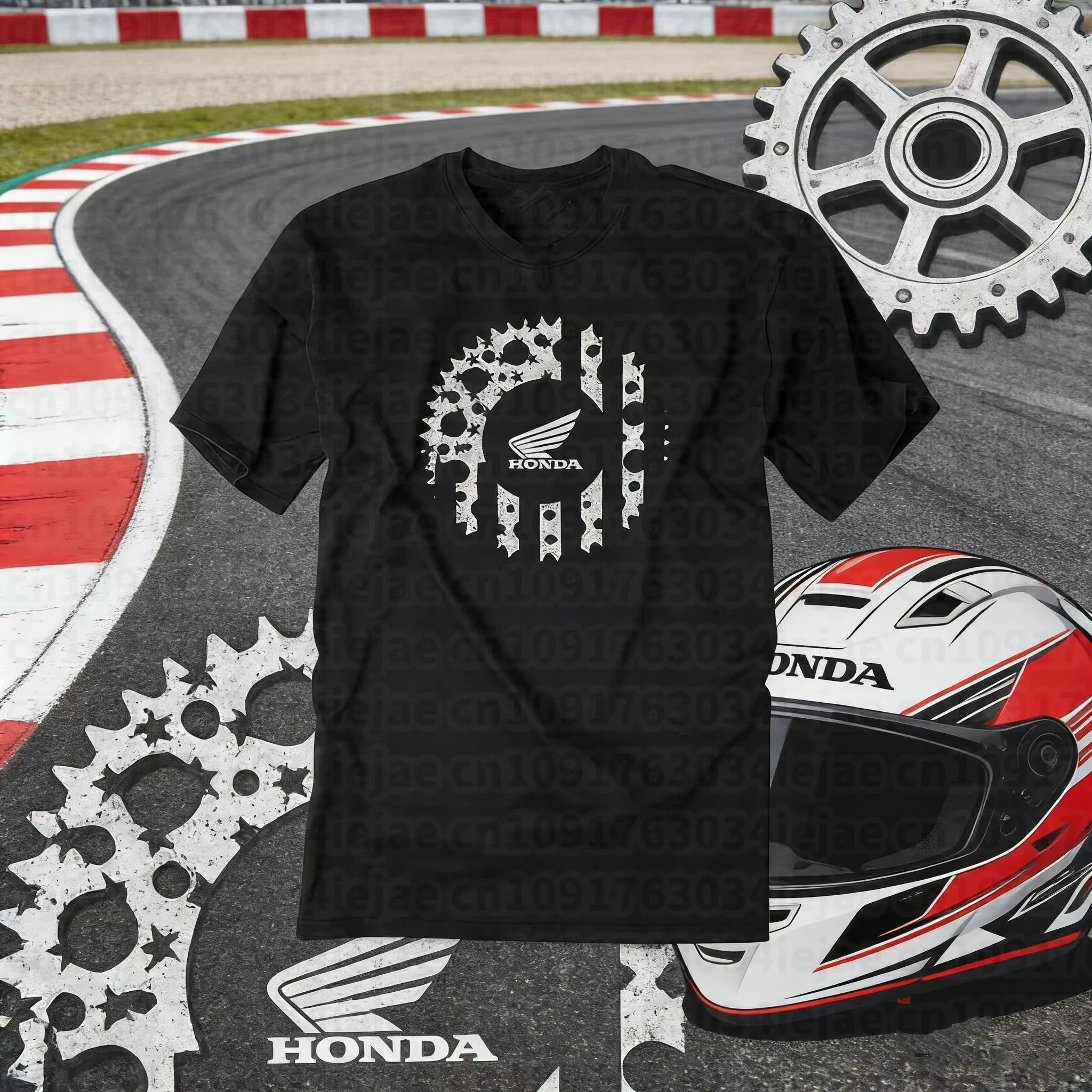 혼다 여름 트렌디 핫 아이템 패션 모토 혼다 그래픽 작업복 프린트 티셔츠 캐주얼 편안하고 통기성이 좋음