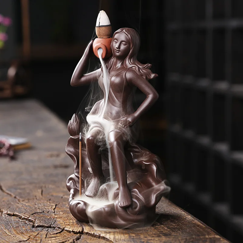 

Fairy shaped creative lotus reflux fragrance cone-shaped incense burner, home and indoor decorative ornaments, small statues