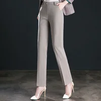 2025 Spring Fall Black Elegant Career Formal Suit Pants Women, Khaki Straight High Waist Loose Women's Work Trousers/cargo Pants - Image 4