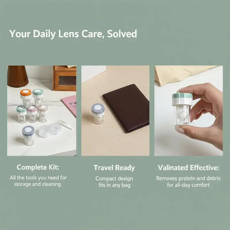 Compact Hand Rotating Contact Lens Cleaner - Dust-Proof Portable Cleaning Box