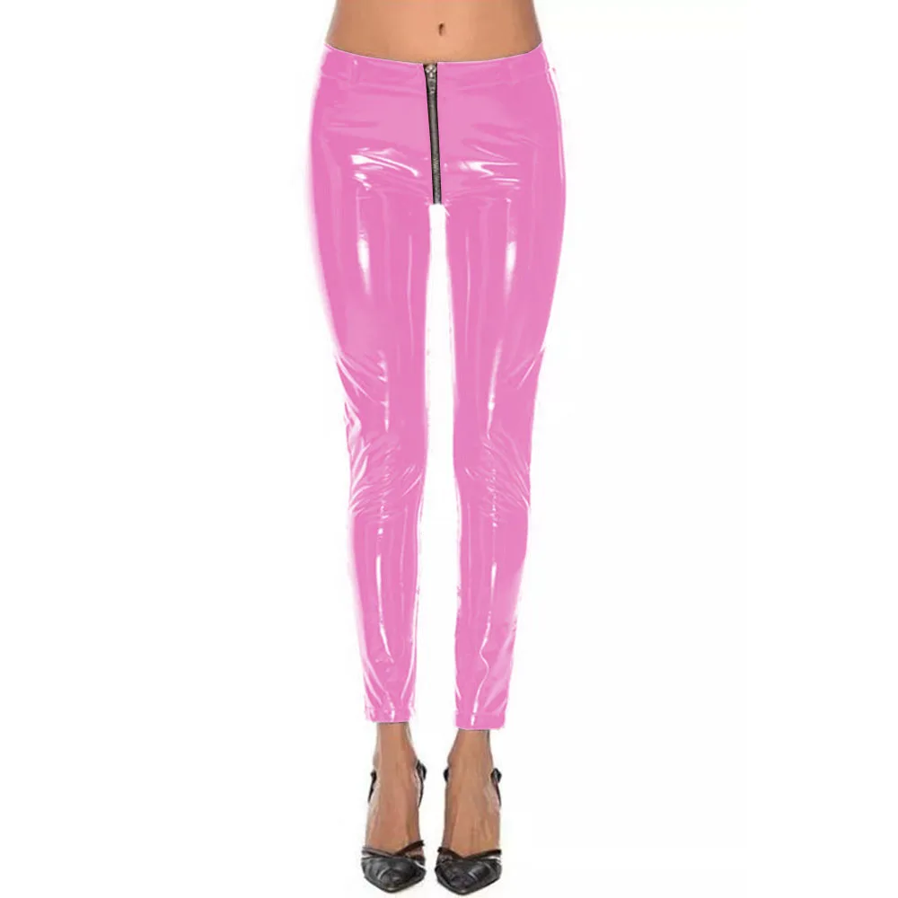 Women PVC Leather Legging Full Zipper Slim Faux Leather Pants Exotic Sexy Pencil Pants Open Crotch Erotic Club Skinny Trousers