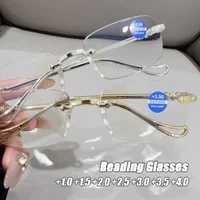 1/2Pcs Rimless Reading Glasses Fashion Retro Square Frame Anti Blue Light Eyeglasses +1.0 ~+4.0 Women Men Unisex Eyewear