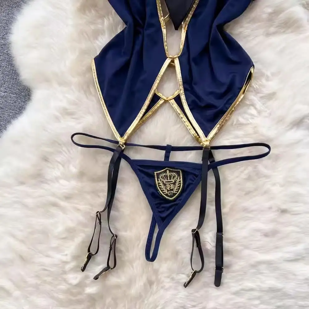 Sexy Office Lady's Role-play Shorts Set Short Sleeve Hollow Out Short Sleeve Rompers Thong 2 Pieces Set Erotic Lingerie Pajamas