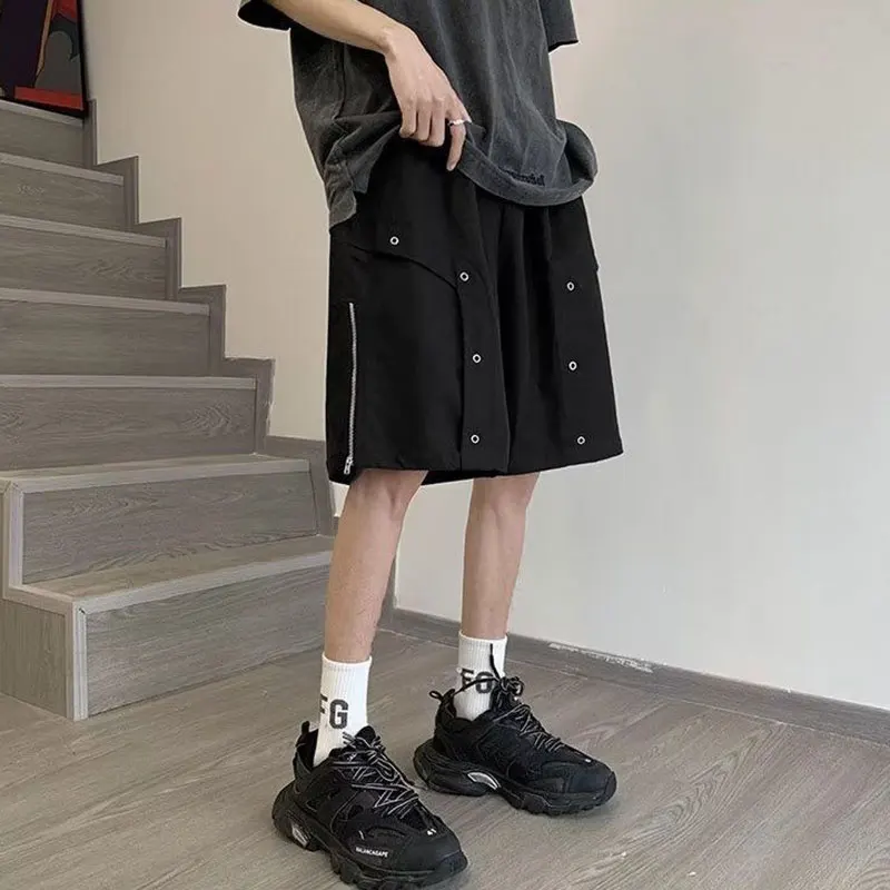 2024 Summer Elegant Fashion Harajuku Slim Fit Ropa Hombre Loose All Match Sport Casual Pants Solid Pockets Zipper Work Shorts
