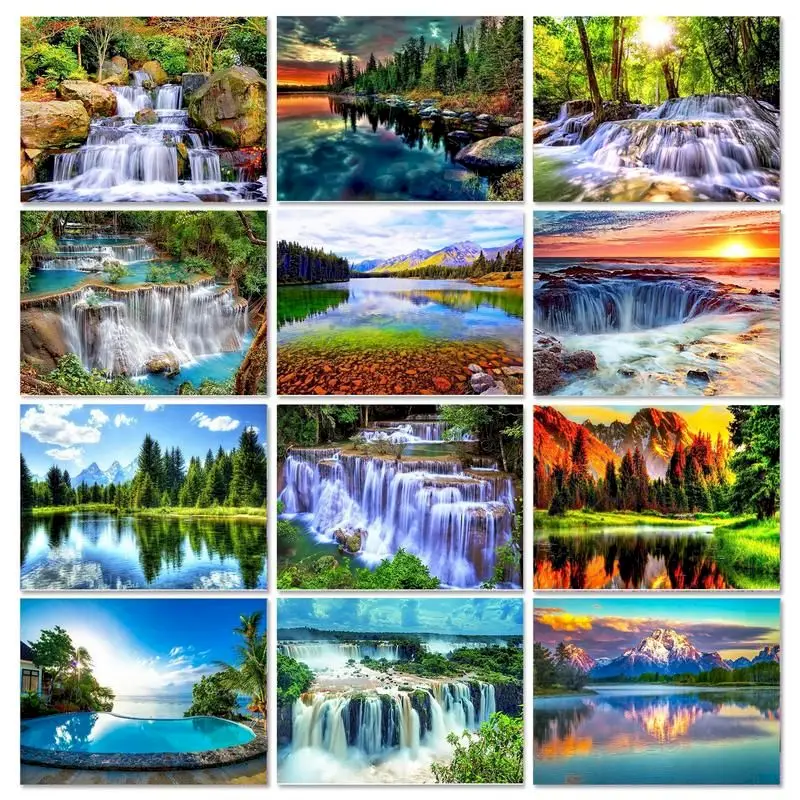 

GATYZTORY Waterfall Oil Painting By Numbers Landscape On Canvas 60×75cm Drawing By Numbers Handpainted Diy Gift Home Wall Decor