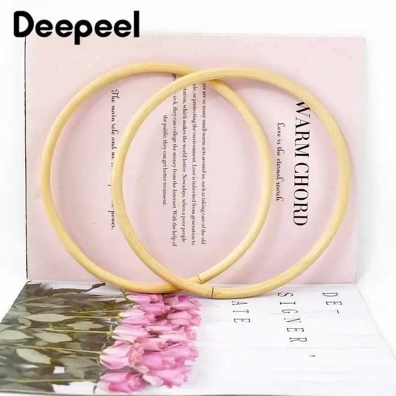 2Pcs Deepeel 10-17.5cm Rattan Natural Round Bags Handle Wooden Circle Handbag Handles Purse Frame DIY Handmade Sewing Accessory