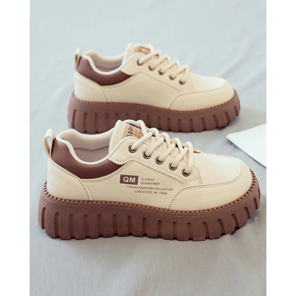 Women Going Out Colorblock Letter Print Lace-up Platform Shoes Spring Fashion Daily Casual Round Toe Flats Zapatillas Mujer