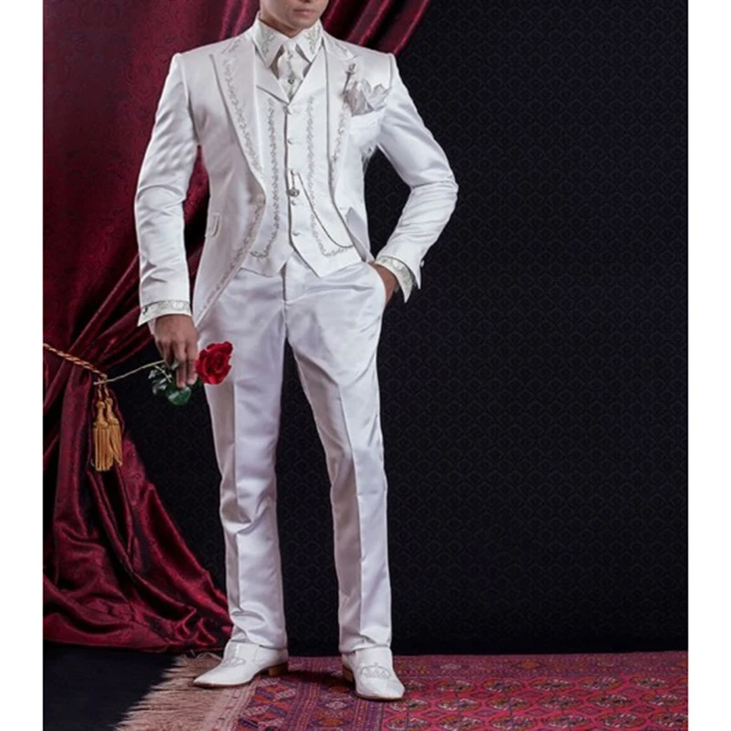 New Arrivel 2022 Custom Made Slim Fit Embroidery Groomsmen Tuxedos Groom Wedding Men Suit Set Prom Mens Suits Blazers 3Pcs