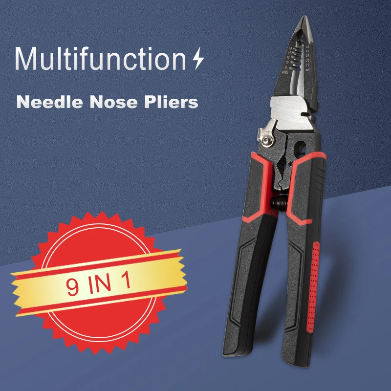 

Needle Nose Pliers 8.5 inch Long Nose Plier for Crimping Bending Stripping with Safety Lock Spring Loaded Wire Cutter Hand Tools