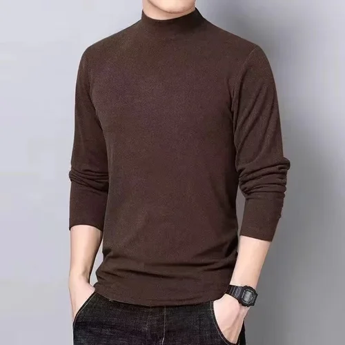 남성용 하프 터틀넥 보온 셔츠, 탄력 있는 양면 플리스 탑, 단색 긴팔, 자체 발열 보터밍 셔츠 4