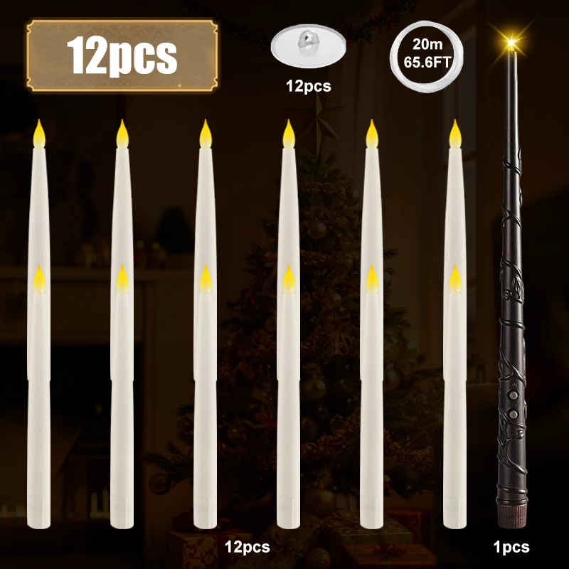 Bulk Set of Flickering Flameless Taper Candles for Magical Hanging Decor