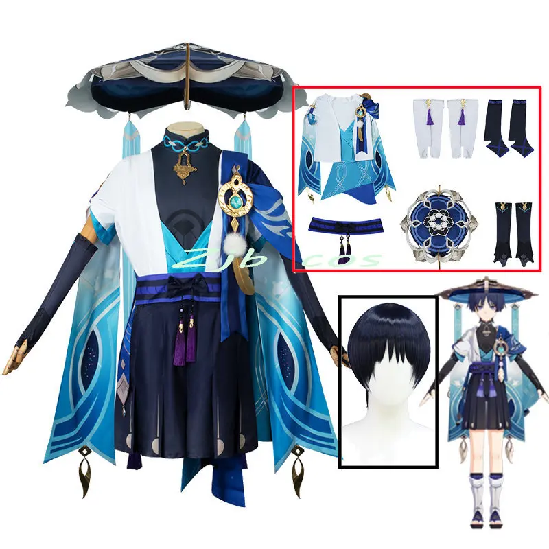 

Scaramouche Wanderer Cosplay Impact Costume Halloween Balladeer Kunikuzushi Bucket Hat Costume Wig Cos Sumeru Anemo Suit