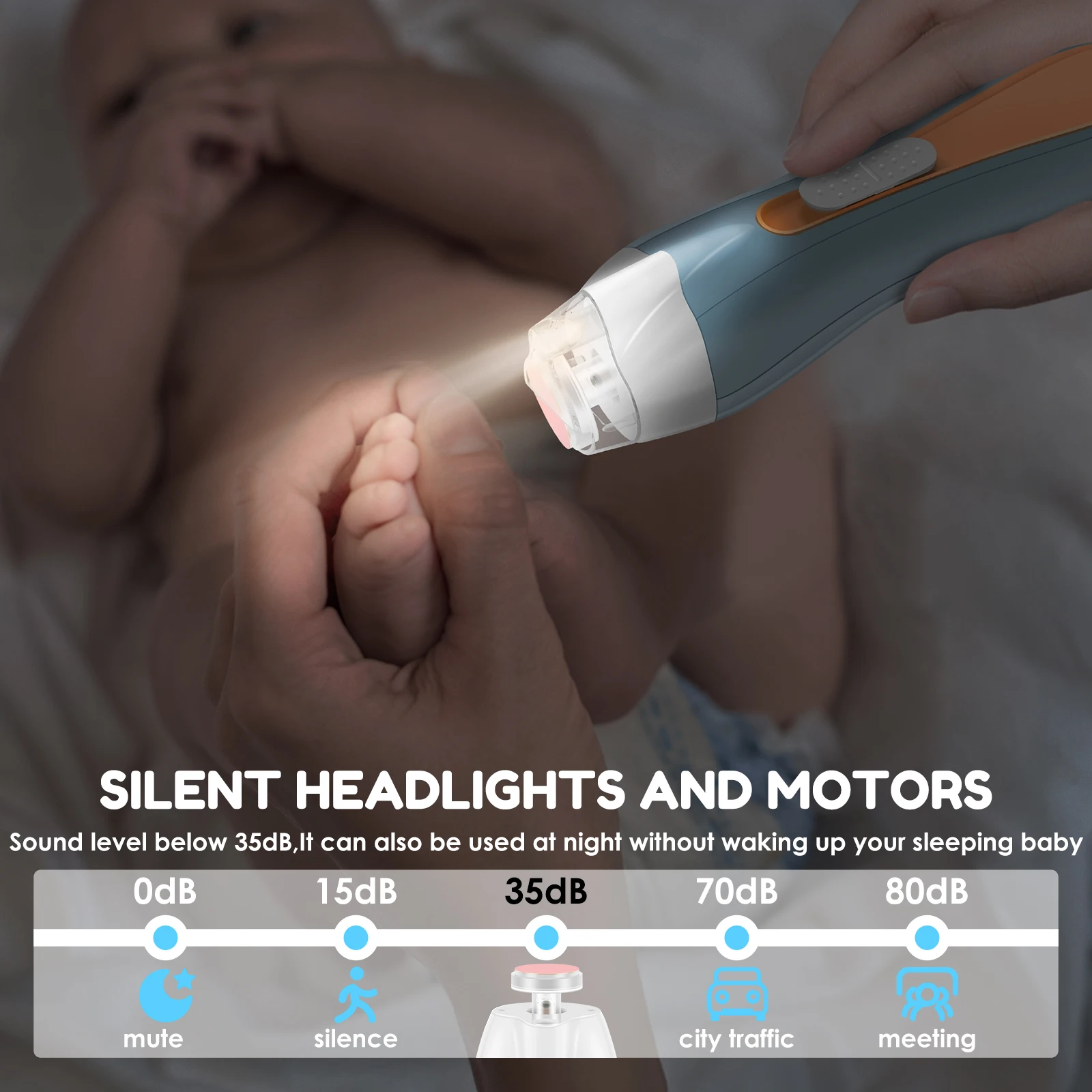 Electric Baby Nail File Lightweight USB Charging Baby Nail Clipper with LED Low Noise Stepless Speed Control Electric Nail File