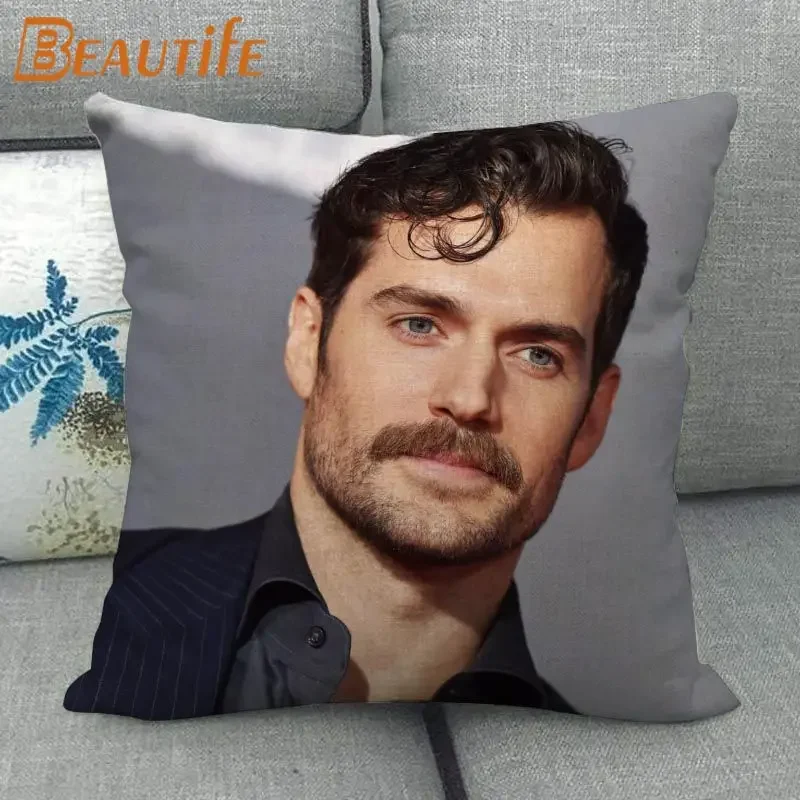 Funda de almohada personalizada Henry Cavill, funda de almohada de tela de lino y algodón ecológica decorativa para boda, 45x45cm