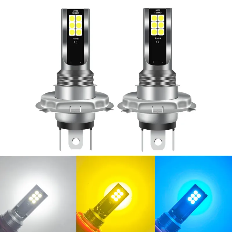 H4 Led Light Motorcycle H4 LED Light Fog Lamp Super Bright Headlight Bulb 12SMD 3030 ...