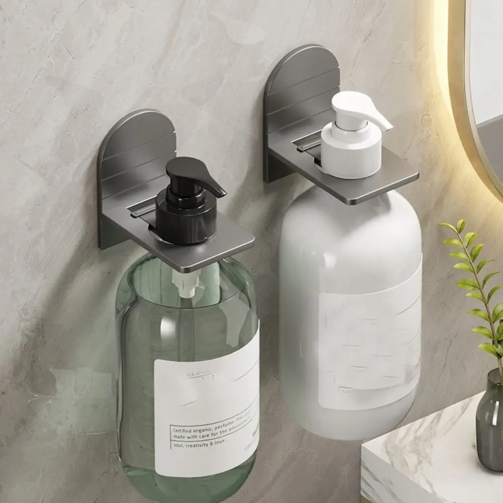 Metal Self-Adhesive Shampoo Bottle Shelf Free of Punch Shower Gel Liquid Bottle Holder Bathroom Shelf Organizer Hook