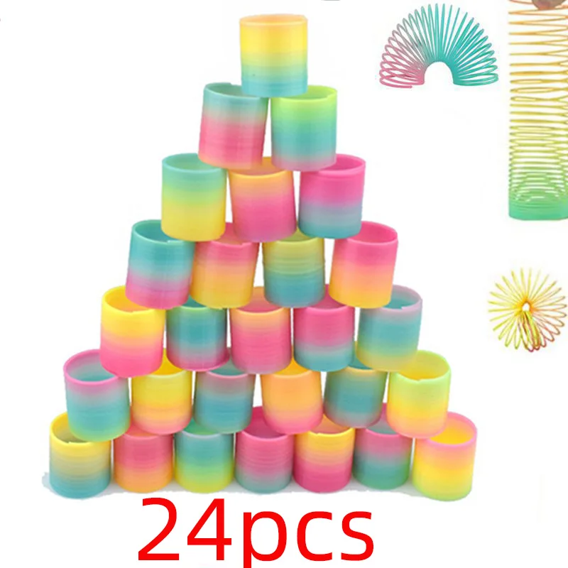 Magic Springs Toys 24PCS Rainbow Circle Kids Birthday Party Favors Guests Giveaway Small Gifts Pinata Fillers Flexible Funny