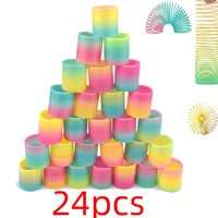 24PCS Rainbow Magic Springs Circle Toys Kids Birthday Party Favors Guests Giveaway Small Gifts Pinata Fillers Flexible Funny Toy 1