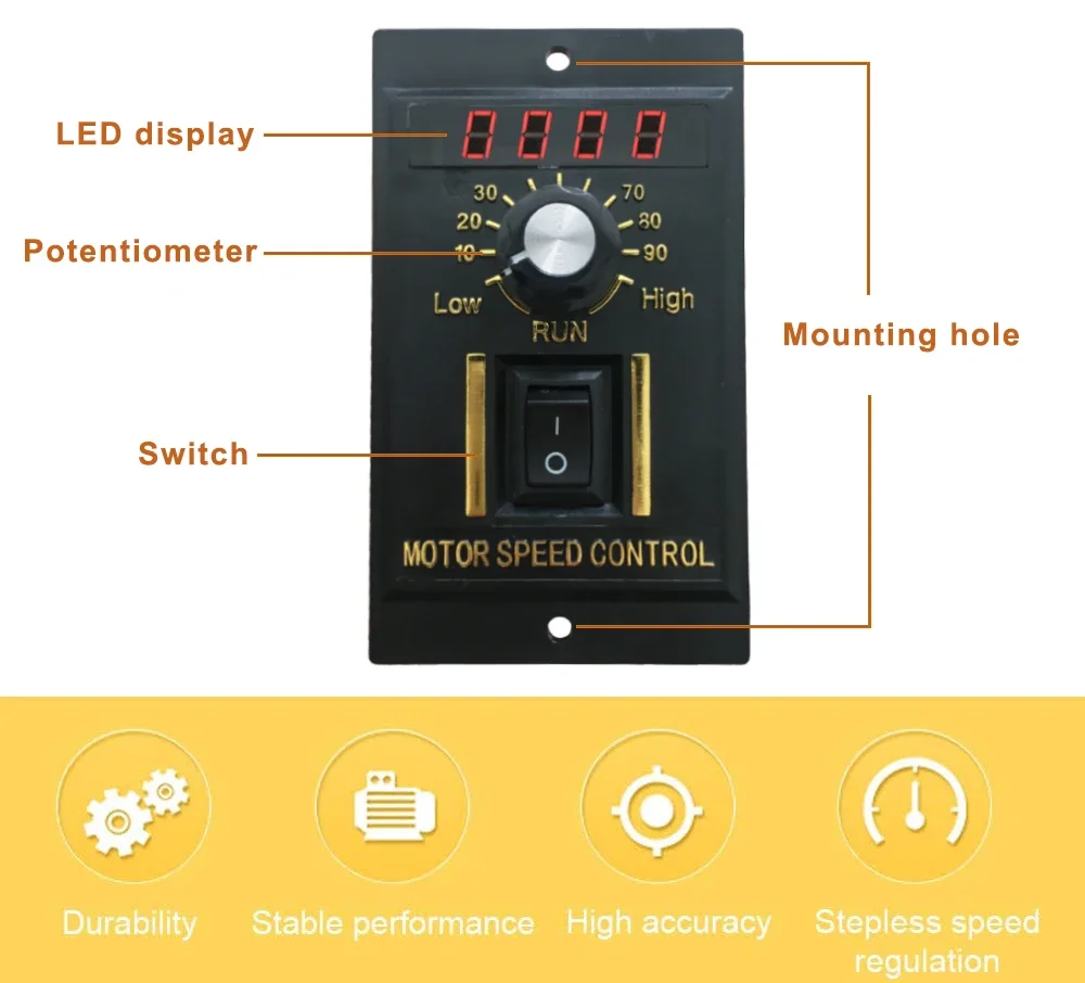 AC Speed Controller Speed Regulator UX-52 LED display AC 220V Motor speed controller 6W to 400W with filter capacitor Forward & Backward 50/60hz