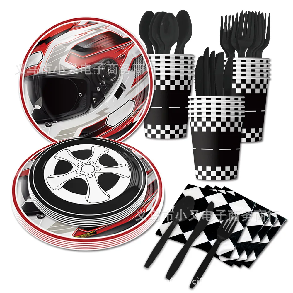 

Disney Racing Black Red White Theme Happy Birthday Party Decorative Disposable Tableware Balloon Backdrop Baby Shower Kid Gift